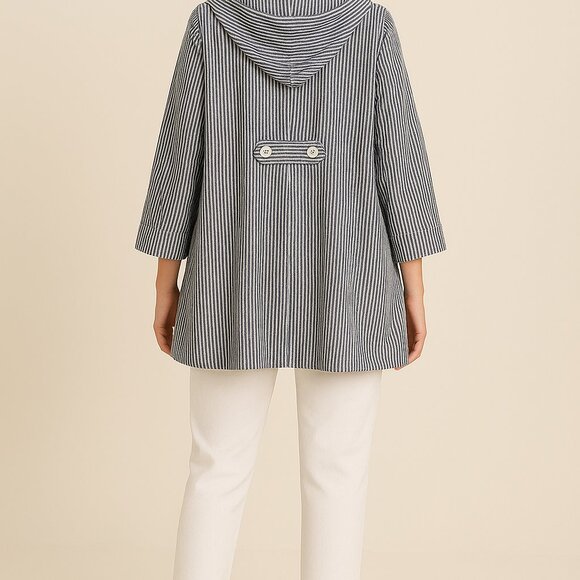 NWT Jones New York Lightweight Jacket Striped Hood Linen New With Tag Size 1X - Picture 2 of 13